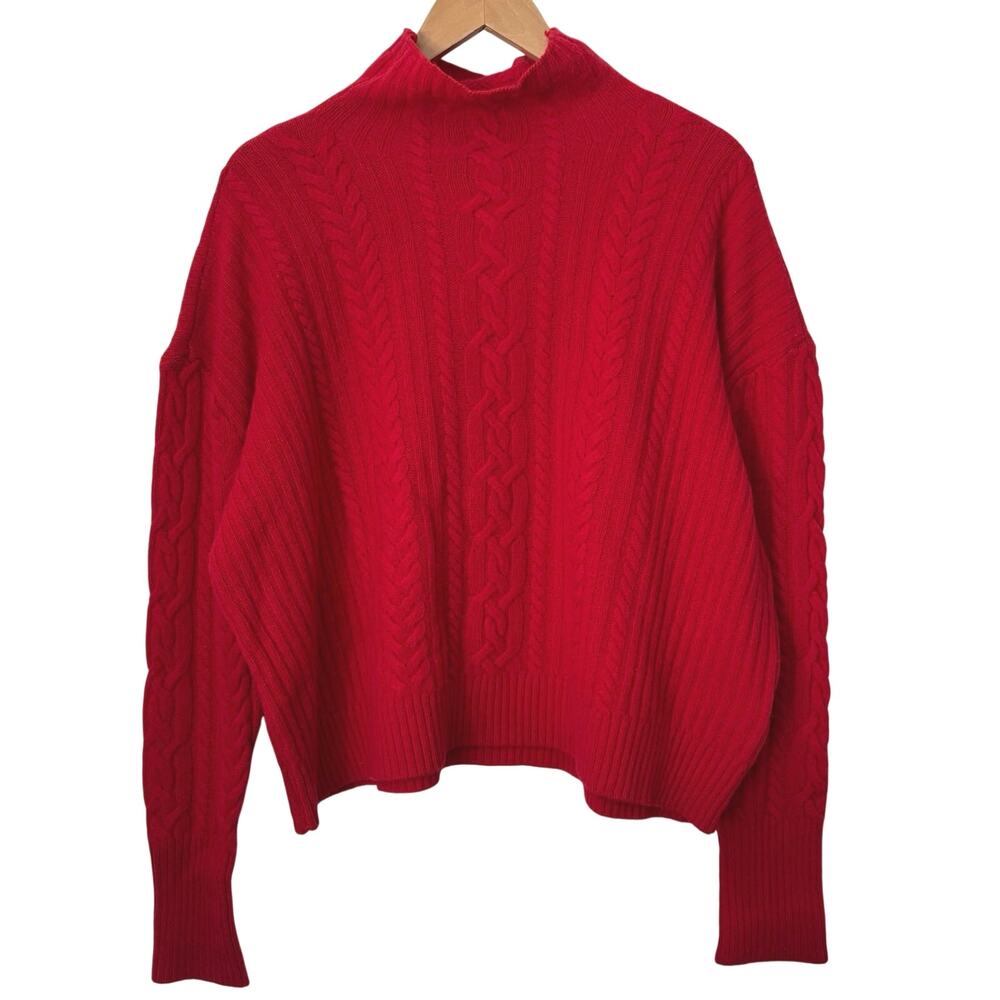 Ralph Lauren Wool Cashmere Red Mock Neck Sweater Women’s Size Large Cable Knit